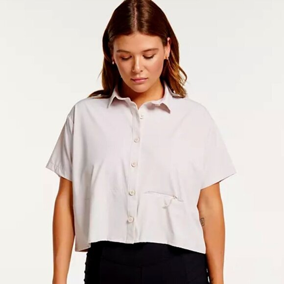 FLX Cropped Button Down Shirt Women’s Medium Minimalist EB - Picture 1 of 13